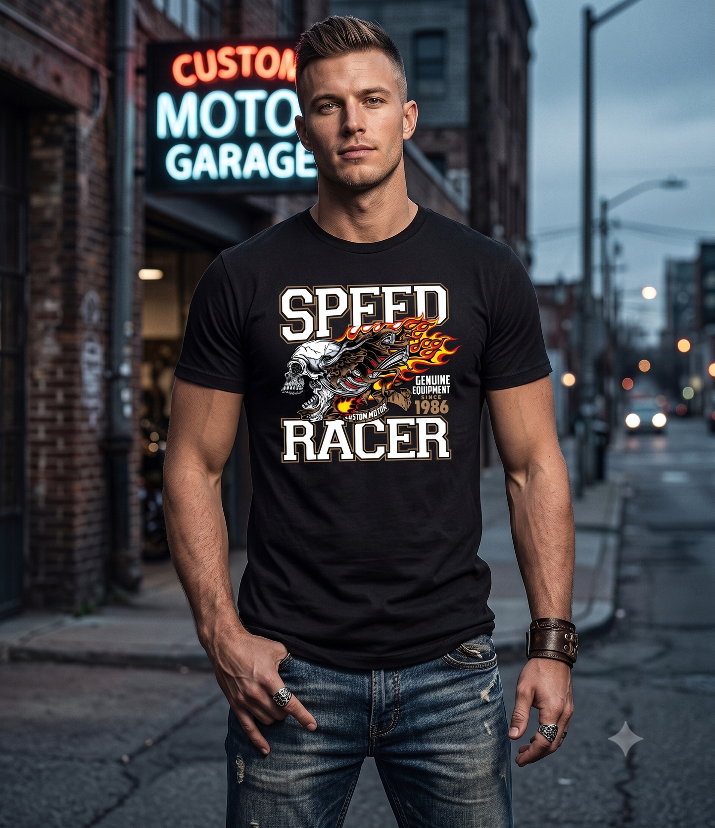 NAOYA "SPEED RACER Flaming Skull" Men's T-Shirt